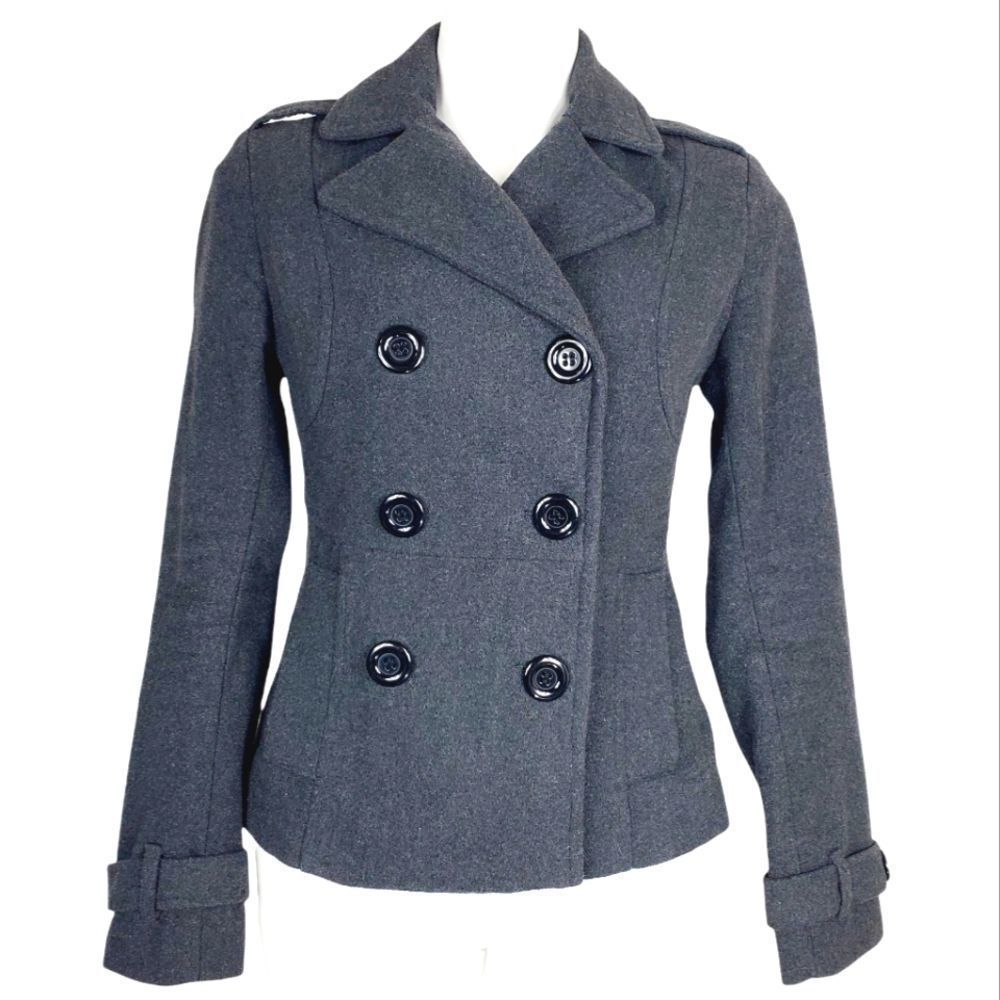 Say What? Wool blend gray double breasted coat jacket Size Small